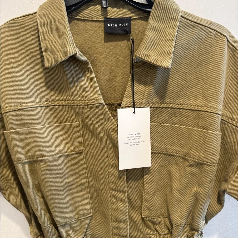 Miou Muse Olive Utility Jumpsuit NWT